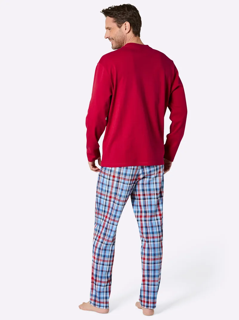 wäschepur men Schlafanzug rot-himmelblau-kariert, Rot-himmelblau-kariert, – Produktbild 2 von 2