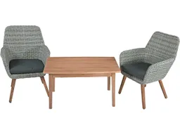 Gartenmöbel-Set "RAPALLO/PUEBLO" 3-tlg. 1 Tisch Akazie, 2 Sessel Kunststoffgeflecht grau – Produktbild 1 von 1