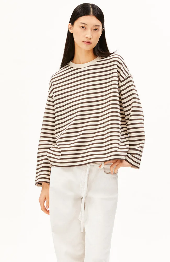 ARMEDANGELS ARMEDANGELS Damen vegan Pullover Frankaa Stripe Von Claystone, Weiß, – Produktbild 1 von 1