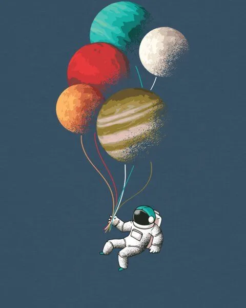 watapparel watapparel T-Shirt Frauen Balloon Spaceman, Stargazer, – Produktbild 3 von 3