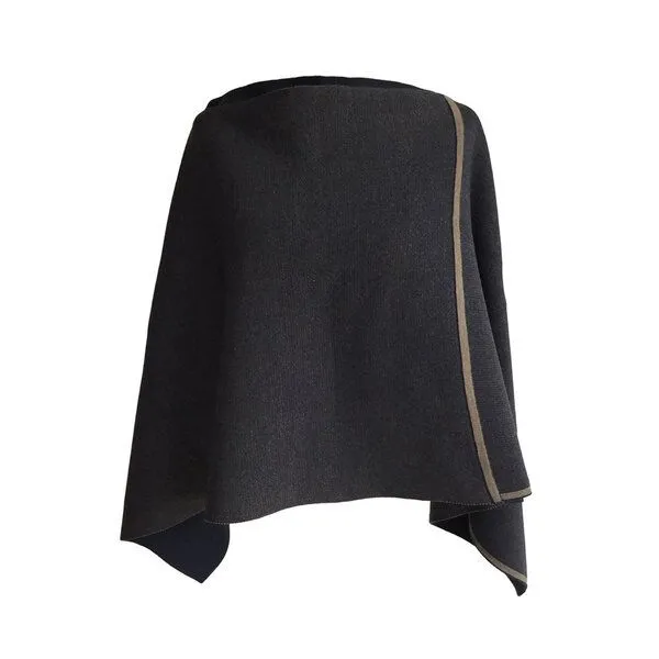 austriandesign.at austriandesign.at DreieckPoncho reversibel dünn aus extrafeiner Merinowolle, Blau/natur, – Produktbild 4 von 4