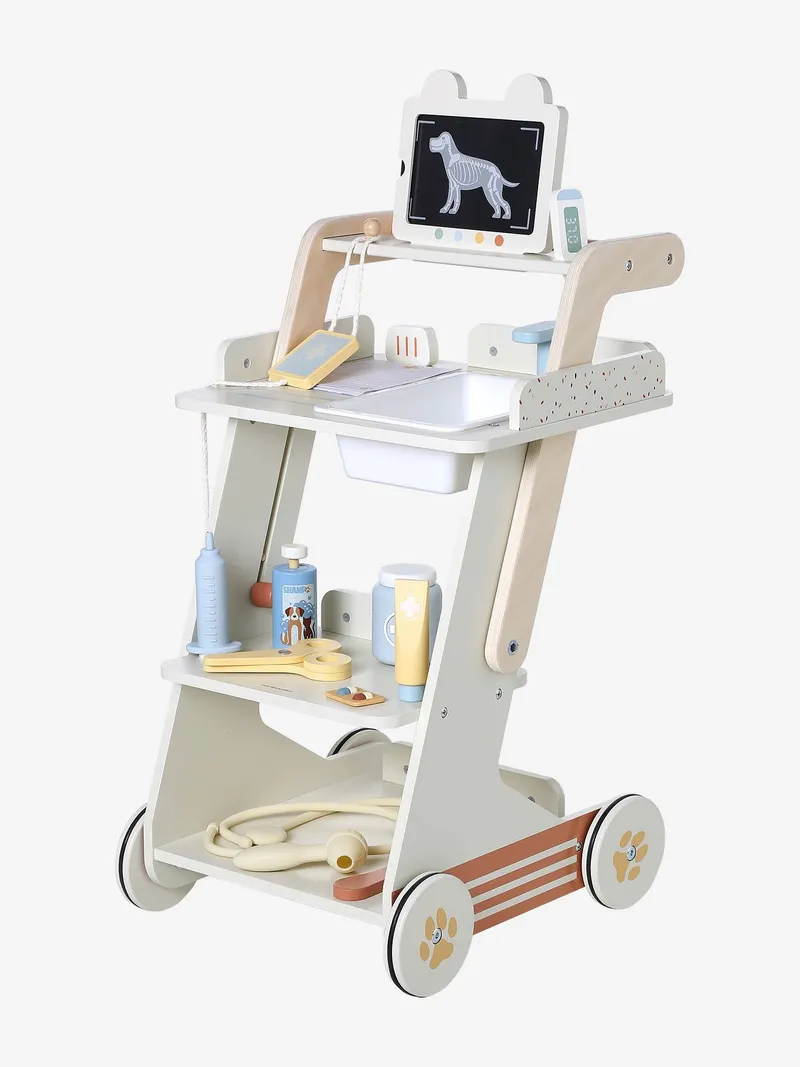 Vertbaudet Vertbaudet Tierarztwagen mit Zubehör aus Holz FSC® Kinder, Wollweiß, – Produktbild 3 von 4