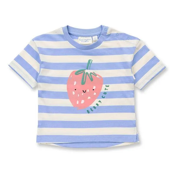 Sense Organics Sense Organics Baby T-Shirt, Modell SOPHIE, Erdbeere auf hyazint-weißen ringeln, – Produktbild 1 von 4