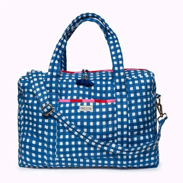 KIKOONI KIKOONI handgefertigte große Reisetasche TRAVELER BAG, "happy checks" blue, – Produktbild 1 von 4