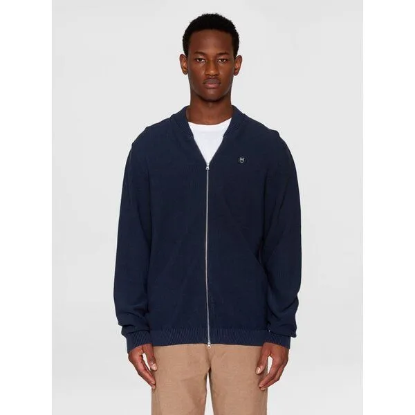 KnowledgeCotton Apparel KnowledgeCotton Apparel Herren Cardigan "FIELD Pique Badge Knit" aus Biobaumwolle mit Reißverschluß, Blau (total eclipse), – Produktbild 1 von 3