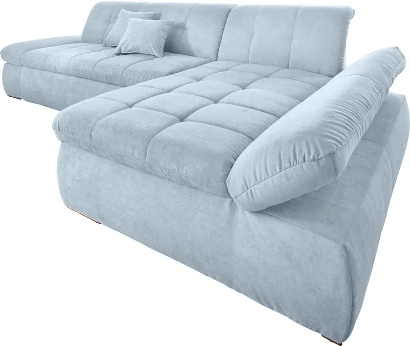 DOMO collection Ecksofa NMORIC XXL, 300x172x80cm, viel Platz, bequem, L-Form, wahlweise mit Bettfunktion und Armlehnverstellung, Blau, – Produktbild 1 von 5