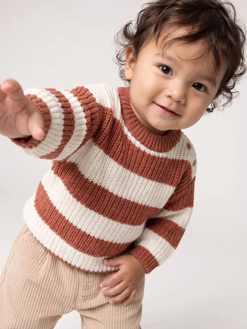 Vertbaudet Gestreifter Baby Strickpullover, Terrakotta, – Produktbild 2 von 4
