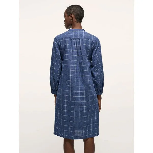 LANIUS LANIUS Karo-Kleid mit V-Ausschnitt aus Hanf und TENCEL, Blue/cream, – Produktbild 2 von 4