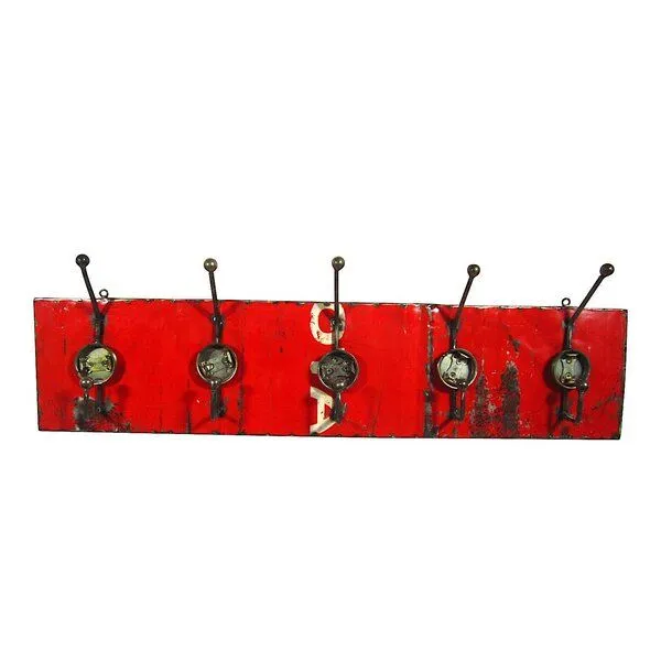 Moogoo Creative Africa Moogoo Creative Africa Upcycling Ölfass Garderobe 5fach Gelb & Schwarz 90cm, Rot, – Produktbild 1 von 3