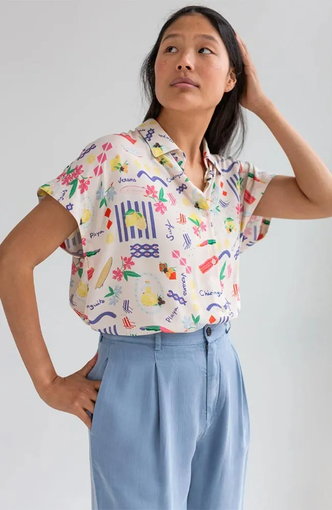 TWOTHIRDS TWOTHIRDS Damen vegan Bluse Hurissalo Chiringuito Druck, Blau, – Produktbild 2 von 2