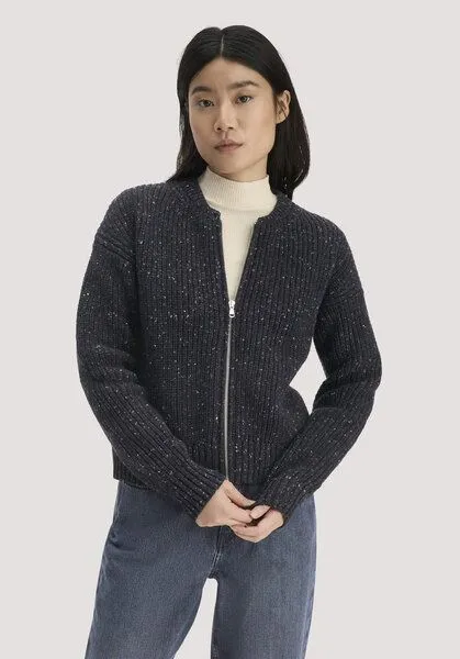 hessnatur hessnatur Strickjacke Relaxed aus Bio-Baumwolle mit recycelter Wolle, Anthrazit, – Produktbild 1 von 4