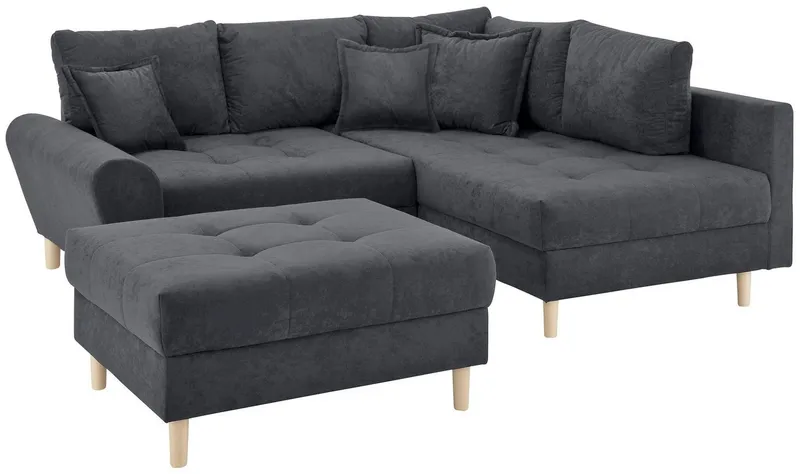 Home affaire Ecksofa Rice L-Form, B: 223 cm - OTTO. Verlässliche Qualität., Set: Sofa & Hocker, 3 Zierkissen, Federkern, Grau, – Produktbild 6 von 8