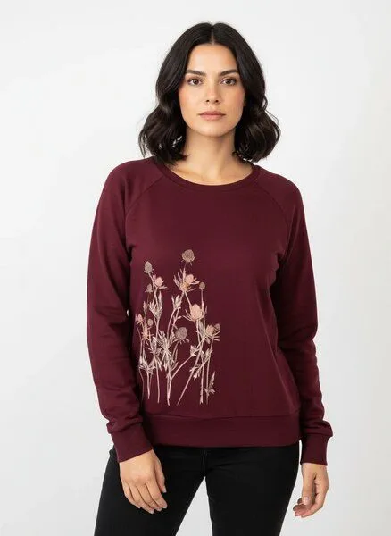 Spangeltangel Spangeltangel Pullover, "Distel" burgund, Sweatshirt, Damen, bedruckt, Bio-Baumwolle, Dunkelrot, – Produktbild 2 von 2