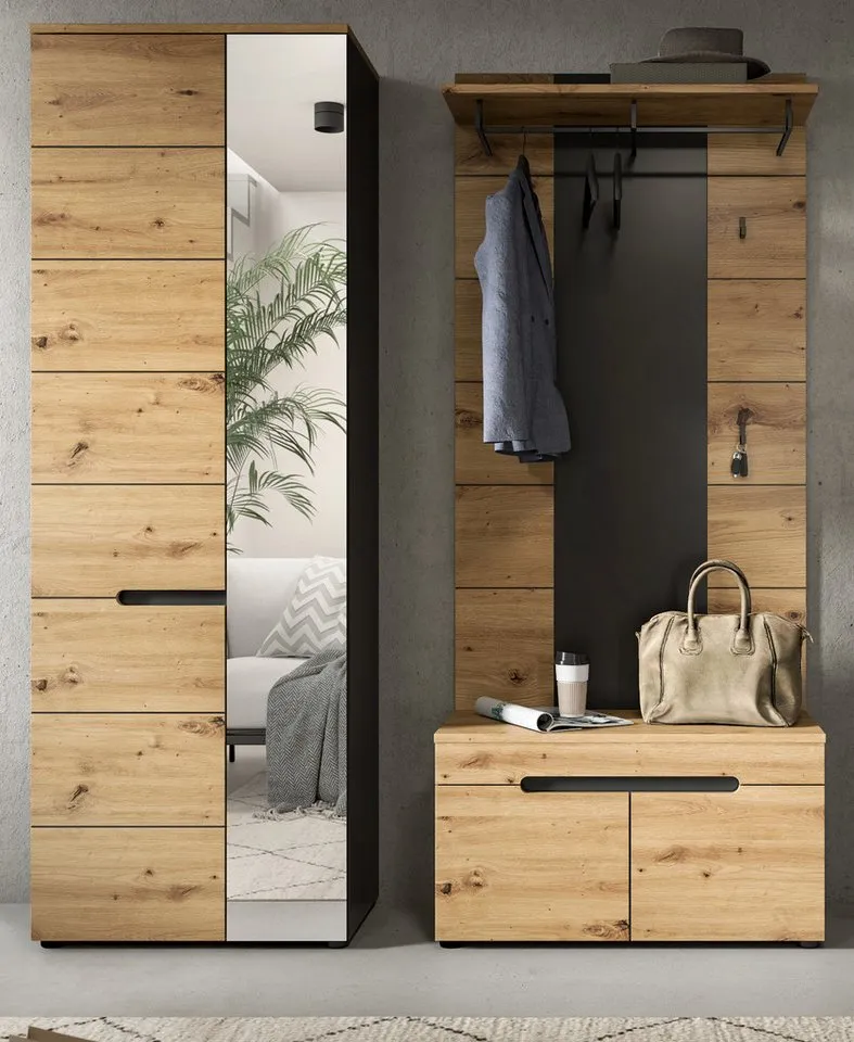 Inn.Furn Garderoben-Set Cooper, (Flurgarderobe in Eiche Artisan und Basalt grau, 3-teilig, 160 x 195 cm), mit Soft-Close-Funktion, Beige, – Produktbild 3 von 5