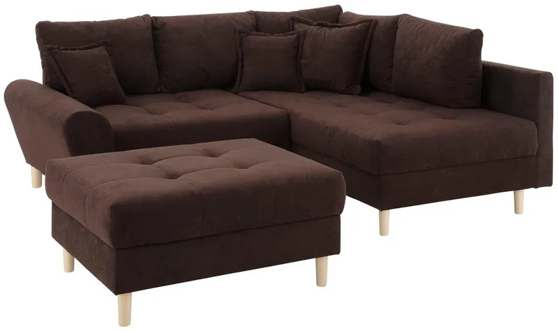 Home affaire Ecksofa Rice L-Form, B: 223 cm - OTTO. Verlässliche Qualität., Set: Sofa & Hocker, 3 Zierkissen, Federkern, Braun, – Produktbild 5 von 8