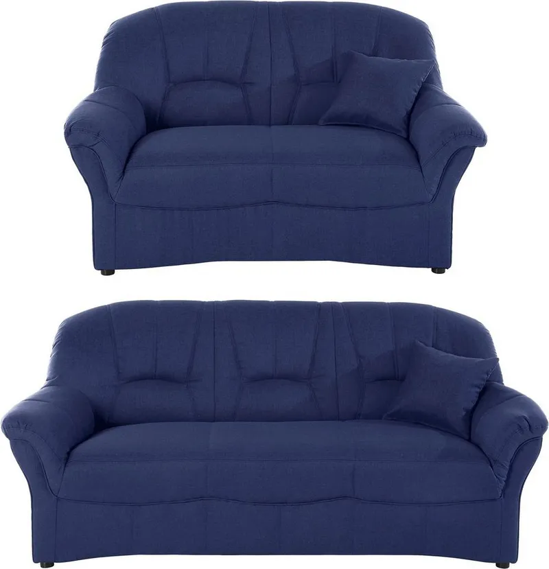 DOMO collection Polstergarnitur Bahia zeitlos & elegantes Sofa, bequem, (Set), 3-Sitzer & 2-Sitzer-Set, Blau, – Produktbild 2 von 5