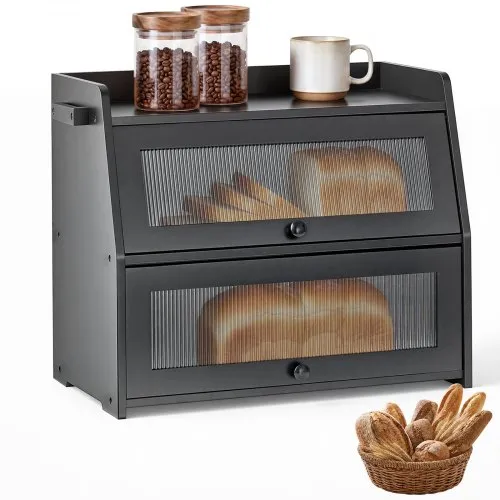 Vevor Vevor Brotkasten mit 2 Acrylfenstern 464 x 251 x 361 mm Bambusholz Schwarz für Bagels, Muffins & Selbstgebackenes Brot, Brotbox mit Magnetverschluss, Seitenhaken & Belüftungslöchern, Brotkiste Küche – Produktbild 1 von 1
