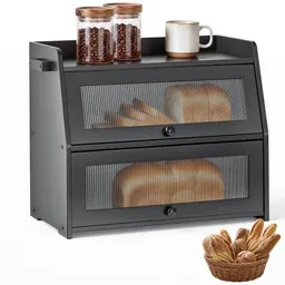 Vevor Vevor Brotkasten mit 2 Acrylfenstern 464 x 251 x 361 mm Bambusholz Schwarz für Bagels, Muffins & Selbstgebackenes Brot, Brotbox mit Magnetverschluss, Seitenhaken & Belüftungslöchern, Brotkiste Küche – Produktbild 1 von 1