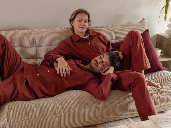 Yumeko Pyjamahose Damen "Yumeko" aus Velvet Flanell, Red velvet, – Produktbild 1 von 3