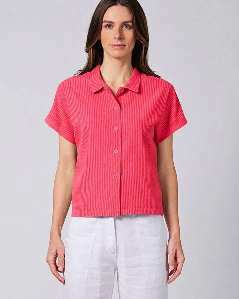 HempAge HempAge Kurzarm-Bluse Hanf/Biobaumwolle, Magnolia(rot), – Produktbild 2 von 4