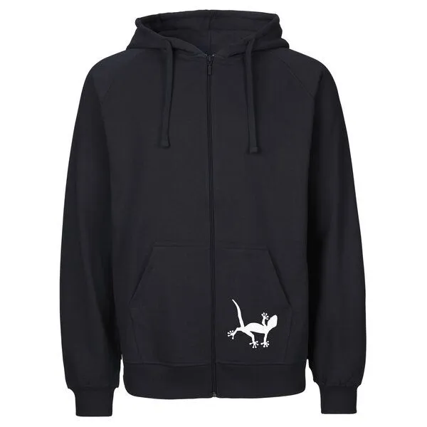 HANDGEDRUCKT HANDGEDRUCKT "Geckos" Männer Zip-HOODY aus reiner Biobaumwolle (kbA), Navyblue, – Produktbild 2 von 4