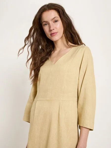 LANIUS LANIUS Midikleid (OCS) aus Leinen und Bio-Baumwolle, Khaki creme, – Produktbild 2 von 4
