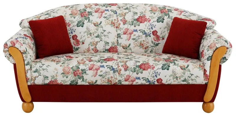 Home affaire 3-Sitzer Milano, bequemes Sofa mit geschwungenen Armlehnen, Landhaus-Stil, Rot, – Produktbild 7 von 8