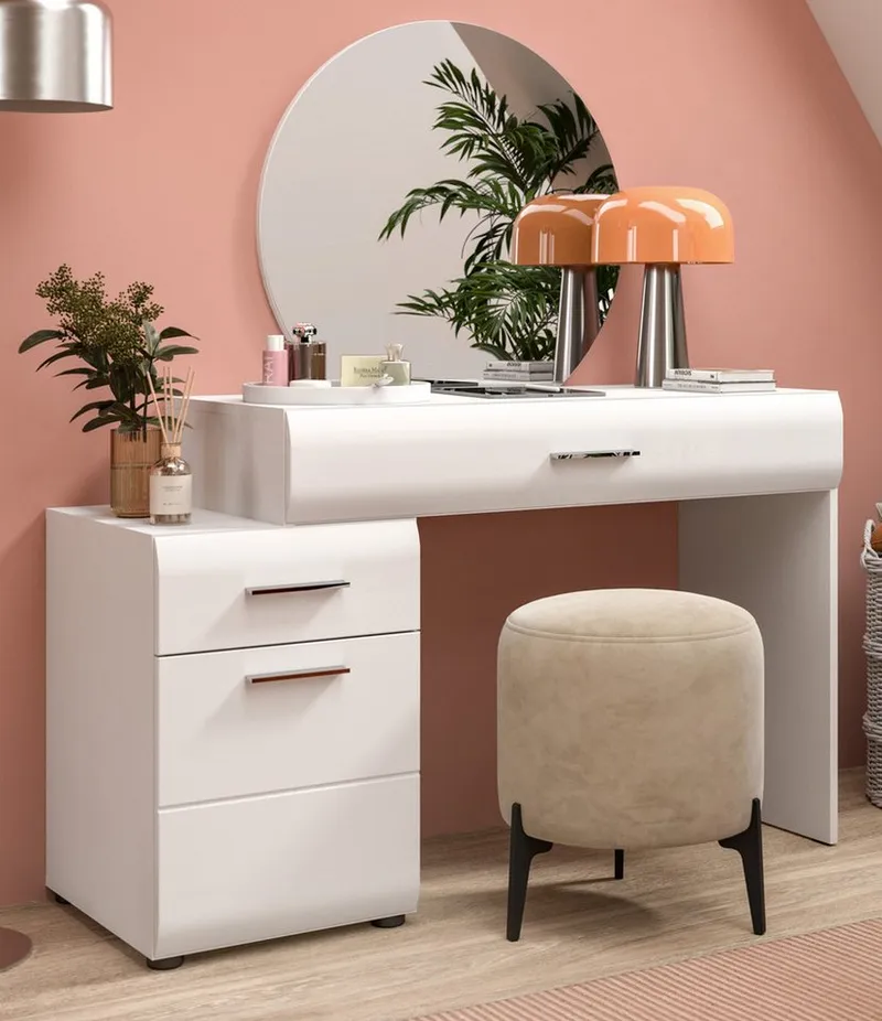 Inn.Furn Schminktisch Freeze (Frisierkommode in weiß Hochglanz, Kosmetiktisch 120 x 138 cm), mit Spiegel, Weiß, – Produktbild 2 von 5