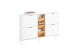 SoBuy Schuhkipper FSR183, Schuhschrank schmal, Flurschrank Schuhregal Schuhkommode Weiß, Schuhkipper, nur 19 cm tief, 4 Klappen & offene Fächer, Bambus-Holz – Produktbild 1 von 1