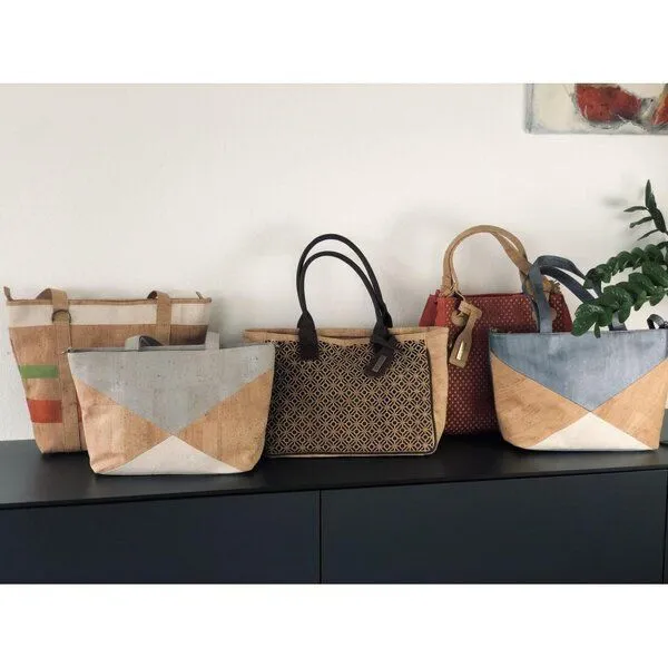 Kork-Deko Kork-Deko Großer Kork-Shopper grau/beige/weiß – vegan, geräumig & handgefertigt – Produktbild 5 von 8