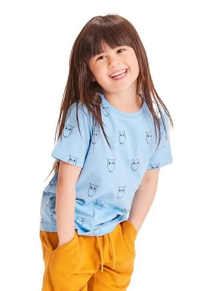 KnowledgeCotton Apparel KnowledgeCotton Apparel Kinder T-Shirt Owl Bio-Baumwolle, Blau (alaskan blue), – Produktbild 1 von 4