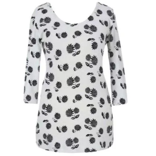 CON_STANT CON_STANT Basicshirt 3/4-Arm 95% Baumwolle (kbA), Blume schwarz/weiß, – Produktbild 2 von 3
