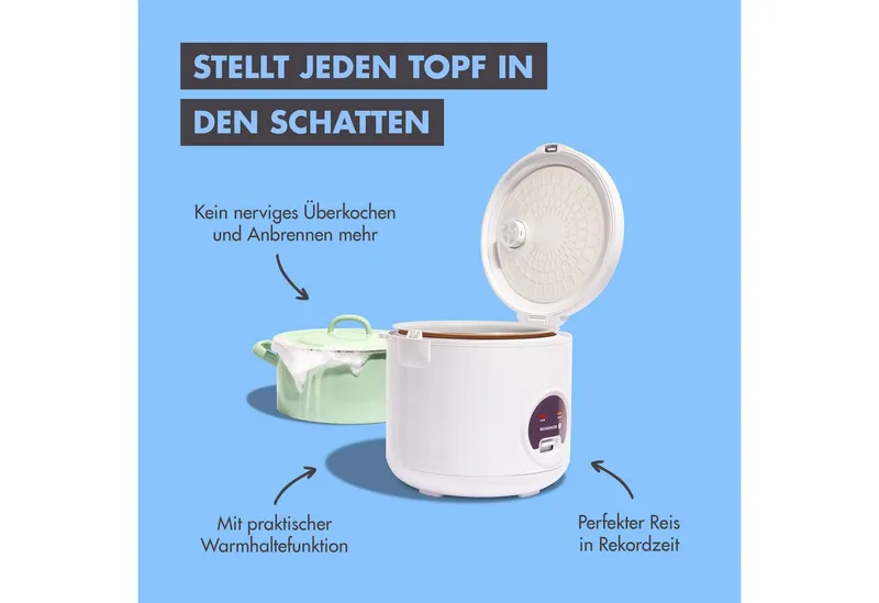 Reishunger Reishunger Reiskocher Groß – 1,8 L – mit Keramikbeschichtung – bis zu 10 Portionen, 700,00 W, Mit Dampfgarfunktion & Warmhaltefunktion, Weiß, – Produktbild 5 von 5