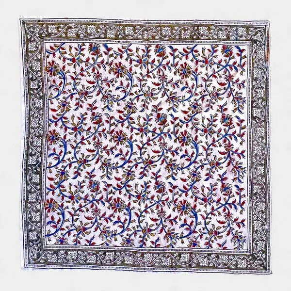 Der Lindwurm Der Lindwurm Kalamkari- Tuch (55x55 cm), Handdruck mit Pflanzenfarben, Blau/rot/creme, – Produktbild 1 von 2