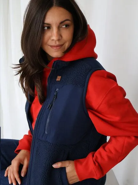 Kultgut Kultgut New Recycling Generation - Kuschelige Sherpa Fleeceweste / With Love, Dunkelblau(nightblue), – Produktbild 4 von 7