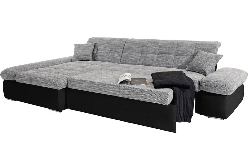 DOMO collection Ecksofa MORIC 300x172 cm, XXL-Sofa mit viel Platz, L-Form, auch in Cord, wahlweise mit Bettfunktion und Armteilverstellung. Schwarz-weiß-grau, Schwarz, – Produktbild 5 von 6
