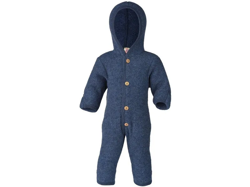 Engel Naturkleidung Overall (1-tlg) Baby Fleece Overall mit Kapuze aus Bio Merinoschurwolle, Blau, – Produktbild 1 von 2