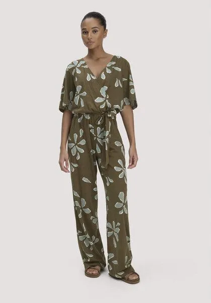 hessnatur hessnatur Print Jersey Overall Regular aus reiner Bio-Baumwolle, Goldoliv, – Produktbild 1 von 4