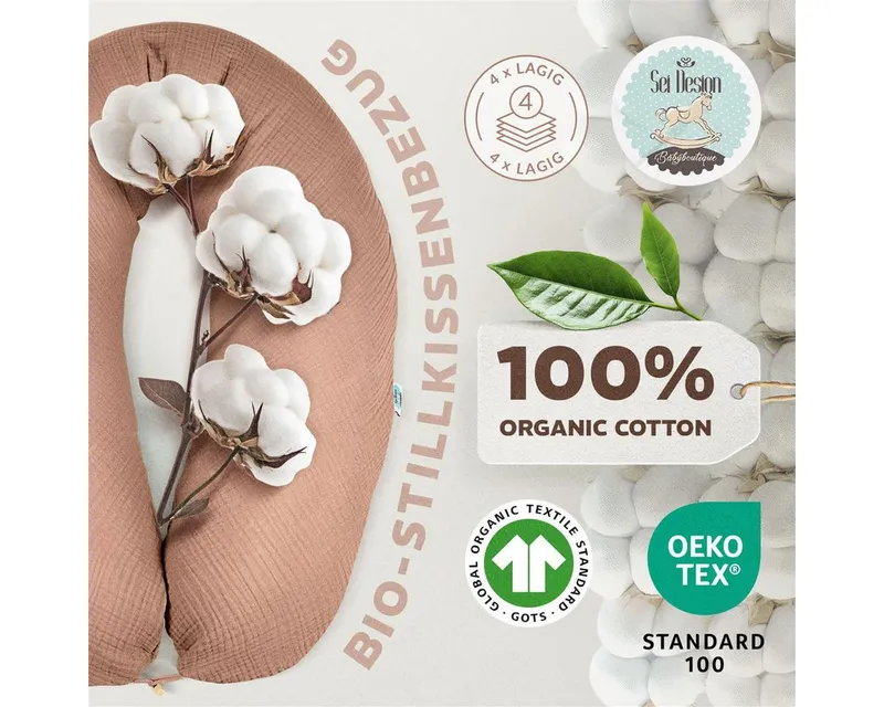 SEI Design Stillkissenbezüge Bezüg für Stillkissen Lagerungskissen Seitenschläferkissen 190x30 cm, Bio Baumwolle, Braun, – Produktbild 2 von 5
