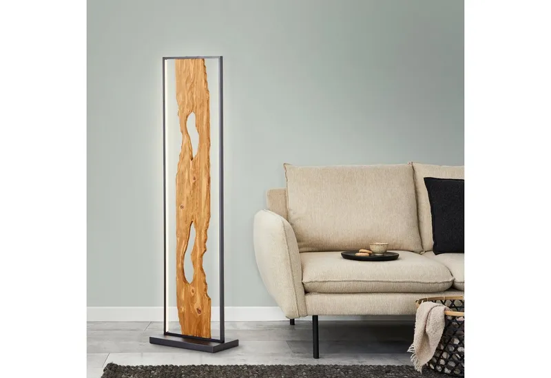 Brilliant Brilliant LED Stehlampe Chaumont, LED fest integriert, Warmweiß, Höhe 120 cm, 2300 lm, Aluminium/Metall/Holz, schwarz/holz, Braun|schwarz, – Produktbild 5 von 5