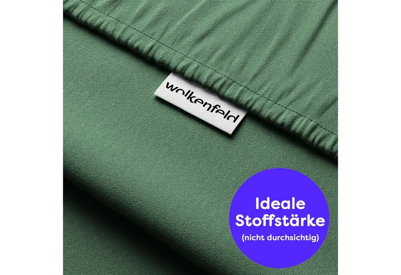 Wolkenfeld Spannbettlaken 100% Baumwolle - Superweiches Bettlaken für Matratzen von 5 bis 20cm, Jersey, Gummizug: rundum, (1 Stück), Rutschfest & Blickdicht - 90x200, 140x200, 160x200, 180x200 200x200, Grün, – Produktbild 1 von 5