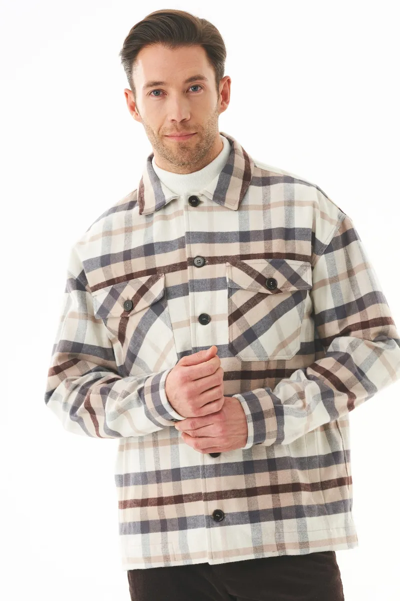 ORGANICATION ORGANICATION Herren vegan Überhemd Flanell Karo, Beige, – Produktbild 2 von 2