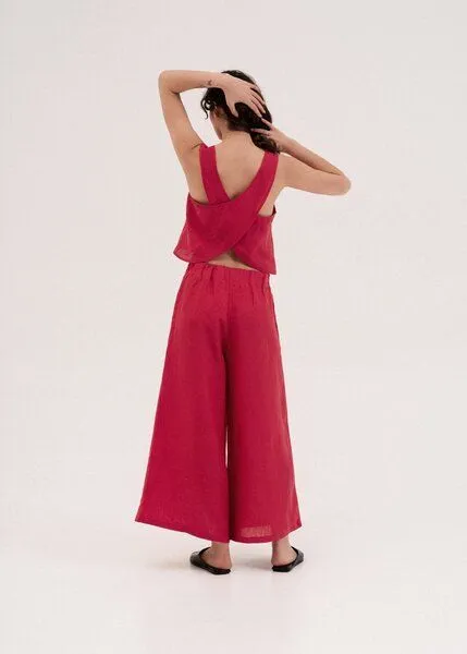 AmourLinen AmourLinen Weite Leinenhose ISABELLA, Magenta (rosa), – Produktbild 2 von 4