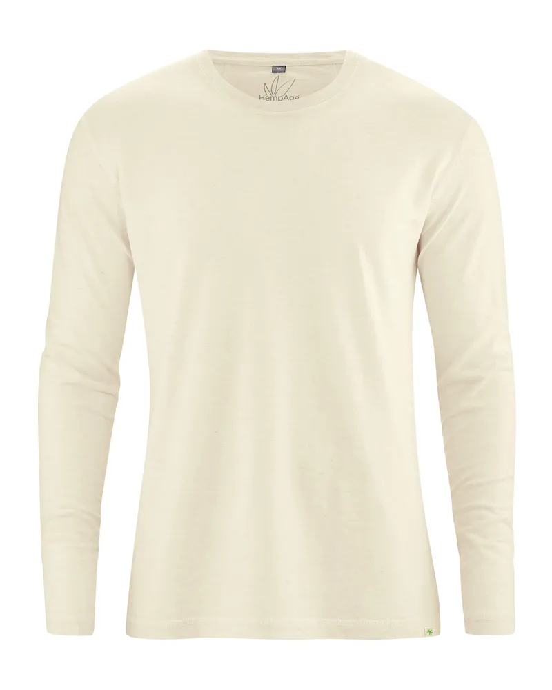 HempAge Hempage Herren vegan Langarmshirt Basic Natural, Weiß, – Produktbild 1 von 2