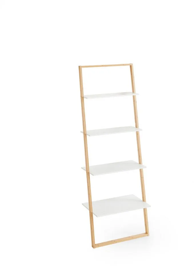 furnling Deko-Wandregal Littleo, 4 Ablageflächen, keine Wandmontage nötig, weiß/Bambus, Höhe 165 cm, Weiß, – Produktbild 2 von 5