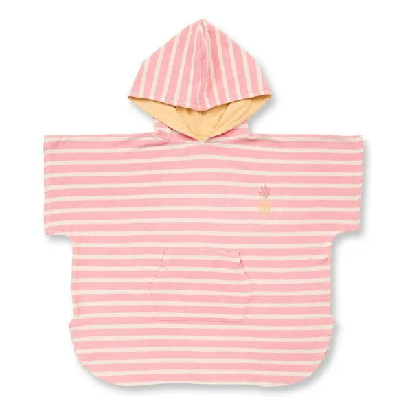Sense Organics Sense Organics Kinder Badeponcho, Modell ALVI, Pastellrosa-weiß geringelt mit ananas, – Produktbild 1 von 3