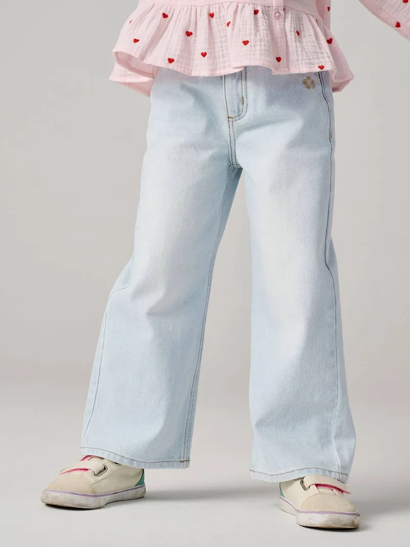Vertbaudet Vertbaudet Weite Mädchen Jeans mit Dehnbund, Gebleicht, – Produktbild 1 von 4