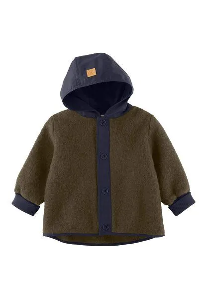 hessnatur hessnatur Wollfleece-Jacke mit Patch aus Bio-Merinowolle, Vintage oliv, – Produktbild 2 von 4