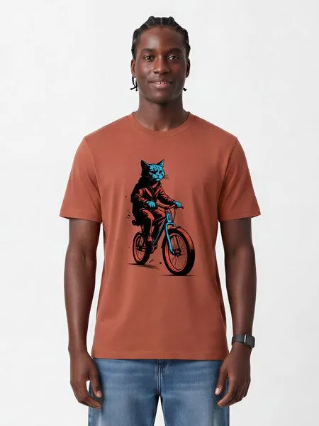 watapparel watapparel T-Shirt Unisex Katze auf Fahrrad, Heritage brown, – Produktbild 2 von 2