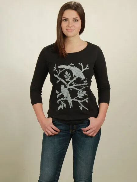 NATIVE SOULS NATIVE SOULS Longsleeve 3/4-Arm Damen - Birds, Black, – Produktbild 1 von 1